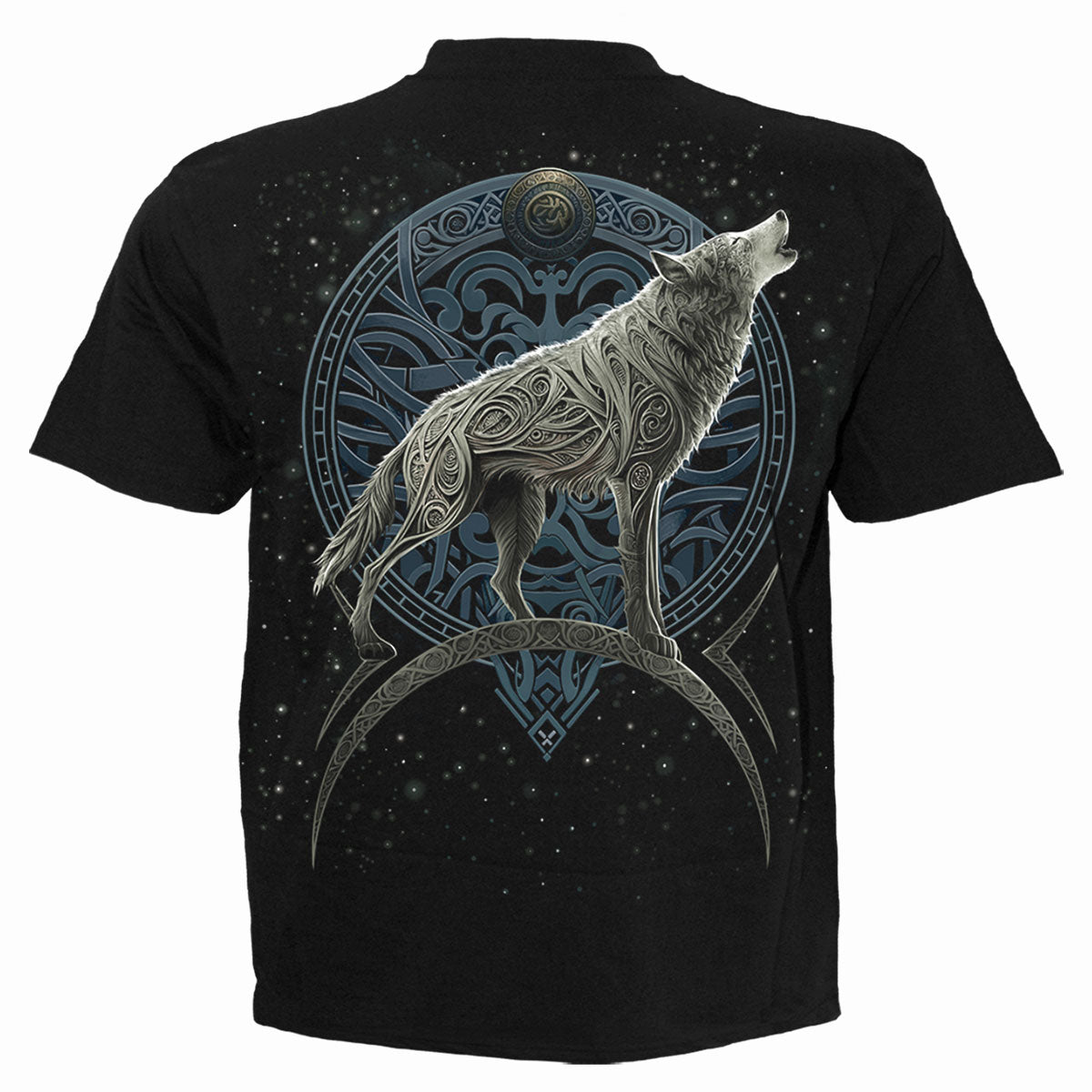 Back view of Celtic Wolf gothic T-Shirt in Black by Spiral Clothing