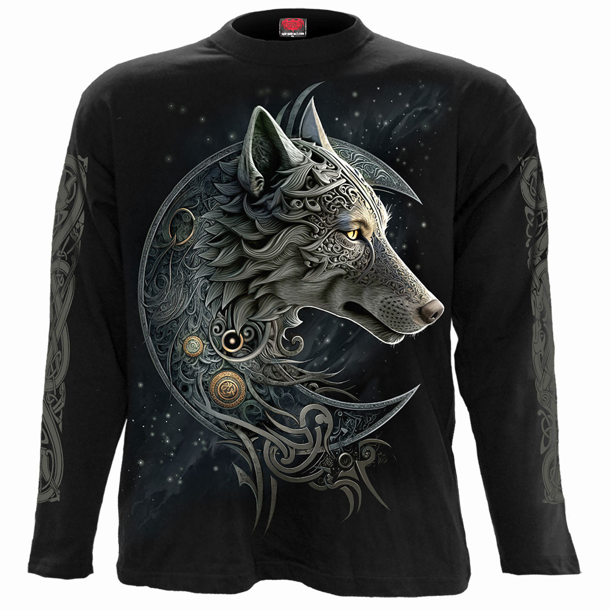 Celtic Wolf gothic Longsleeve T-Shirt in Black by Spiral Clothing 