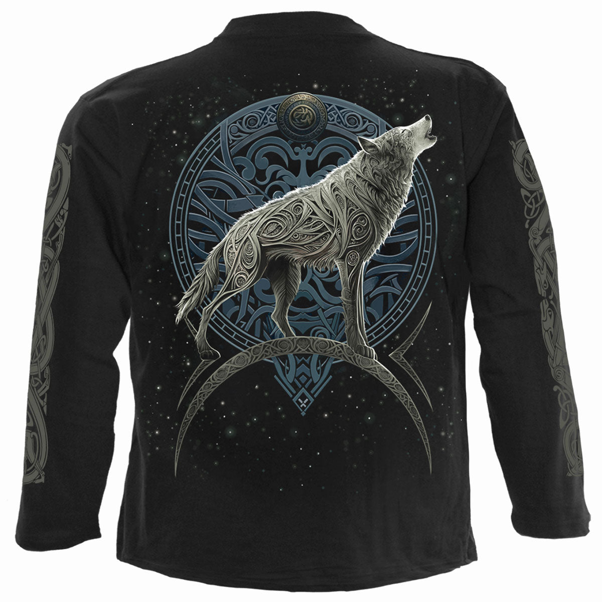 Celtic Wolf gothic Longsleeve T-Shirt in Black by Spiral Clothing 