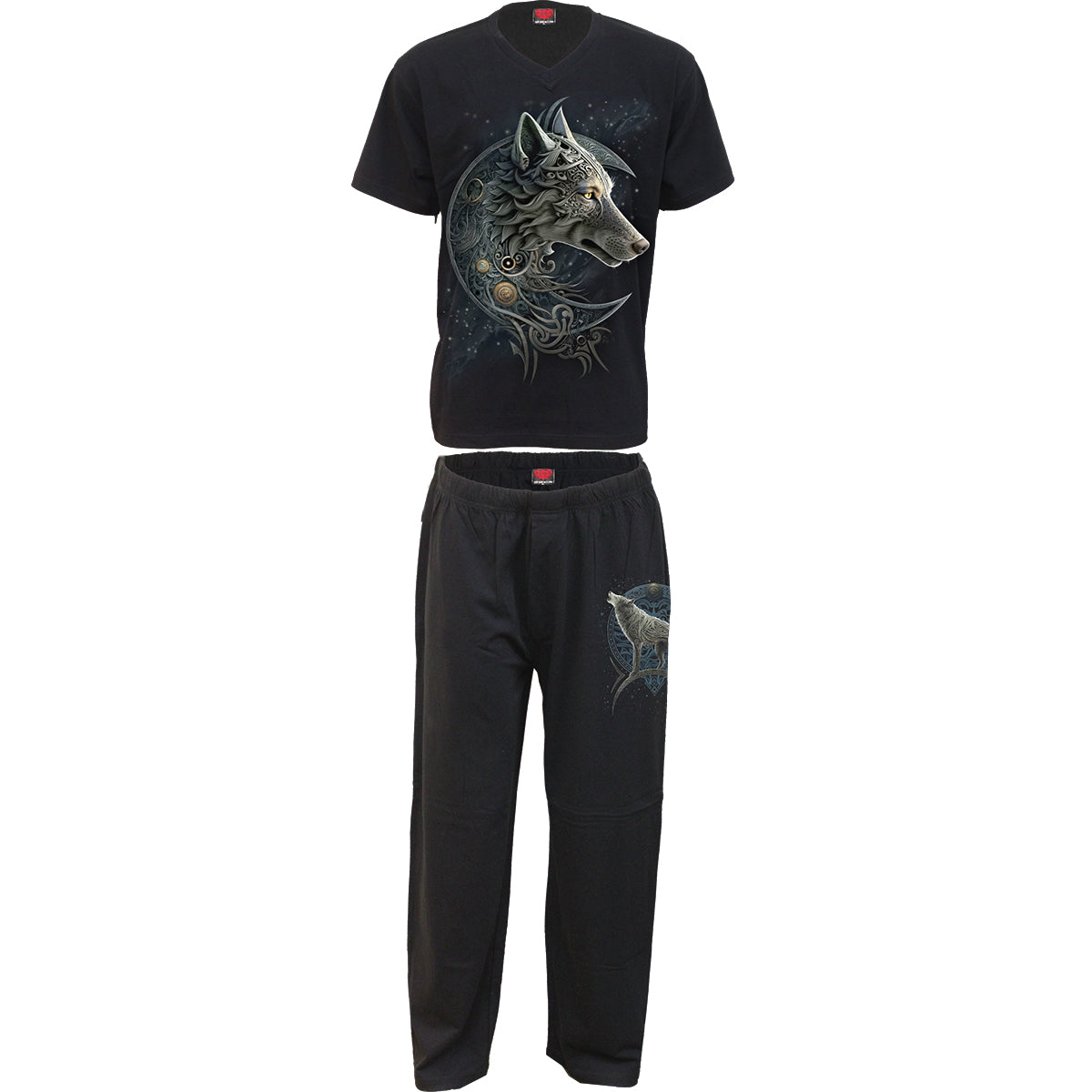 Celtic Wolf gothic Men's 4pc Mens Gothic Pyjama Set in Black by Spiral Clothing 