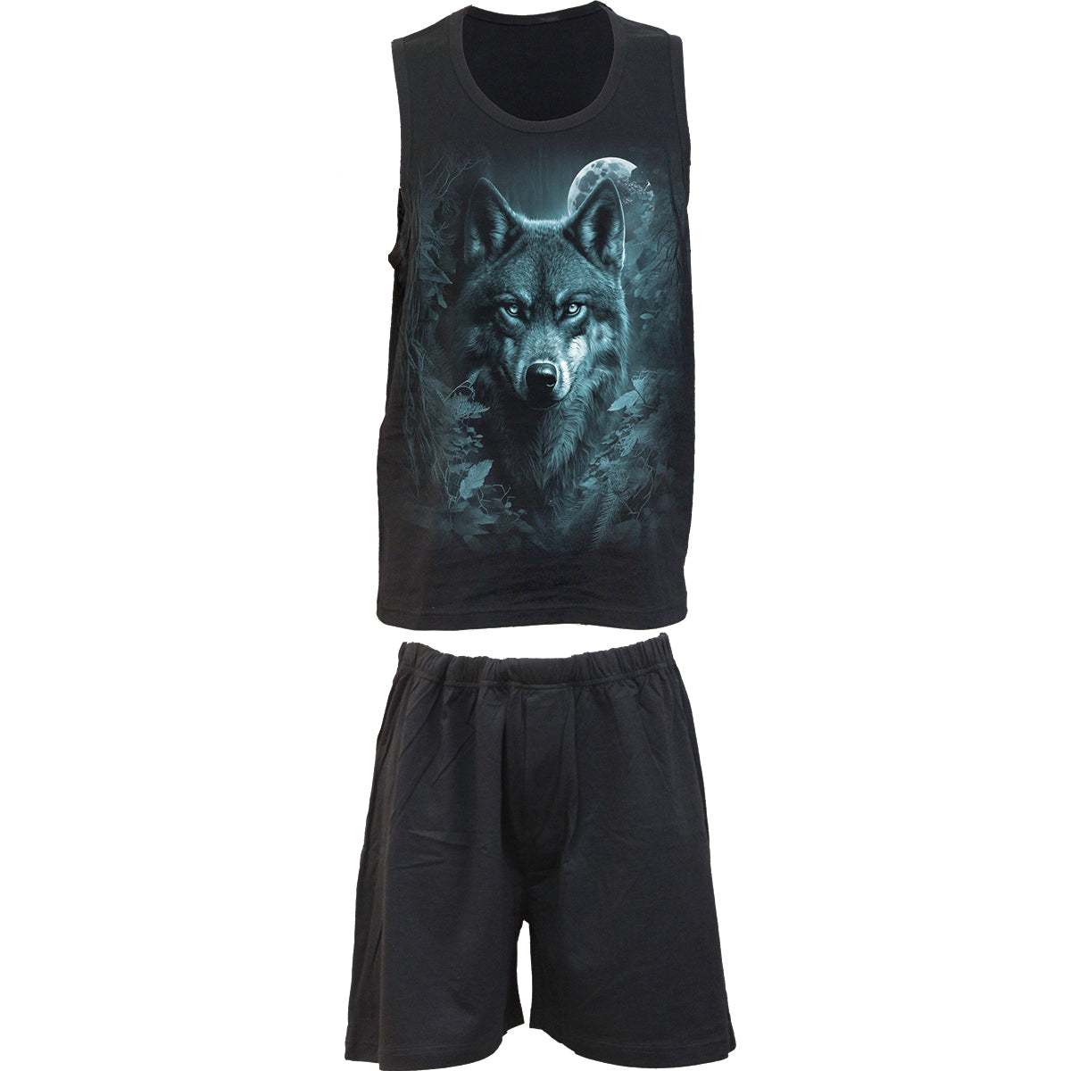 Celtic Wolf gothic  4pc Mens Gothic Pyjama Set in Black by Spiral Clothing 