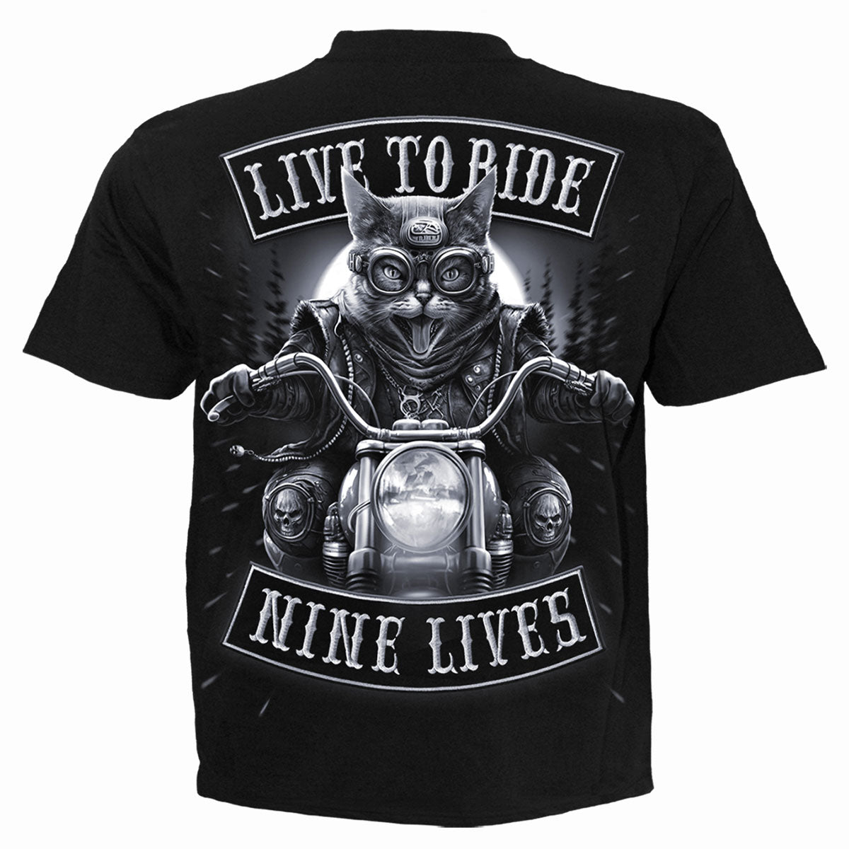 Back view of Nine Lives gothic T-Shirt in Black by Spiral Clothing