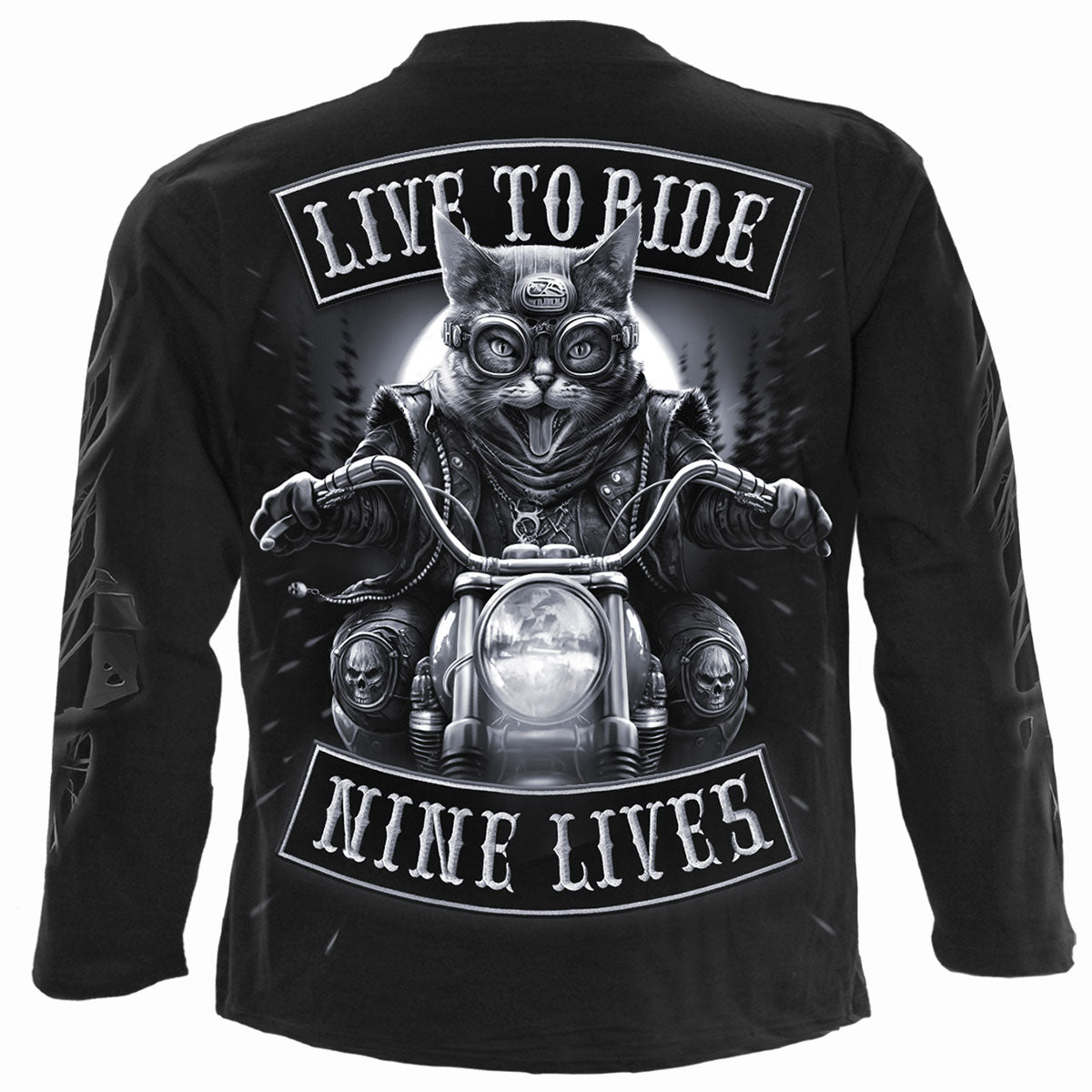 Nine Lives gothic  Longsleeve T-Shirt in Black by Spiral Clothing 