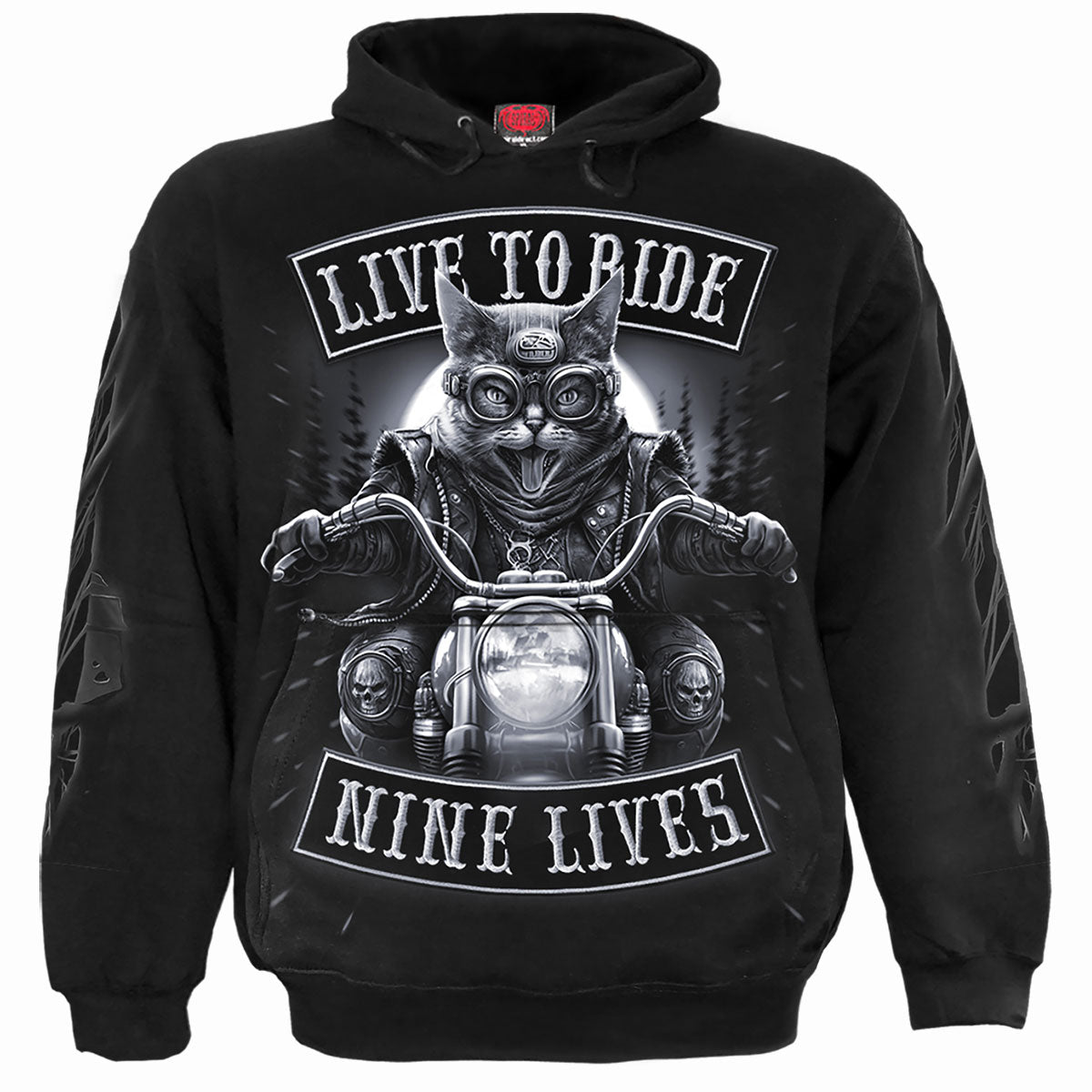 Nine Lives gothic Men's Hoody in Black by Spiral Clothing 