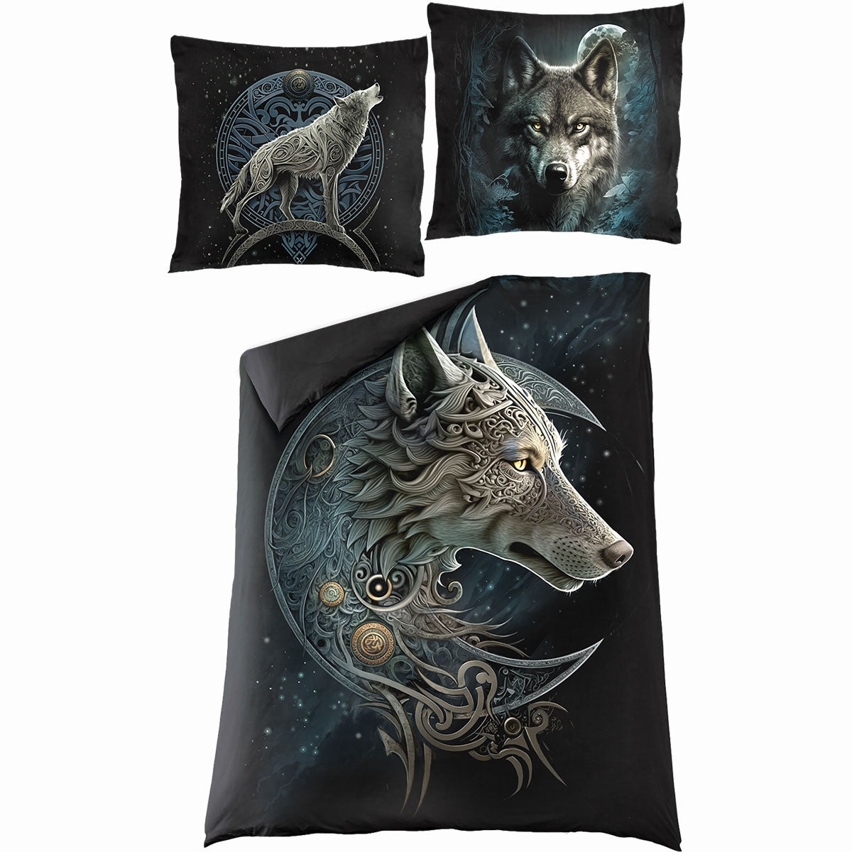 Forest Guardians gothic Single Cotton Duvet Cover + UK And EU Pillow case in Black by Spiral Clothing 