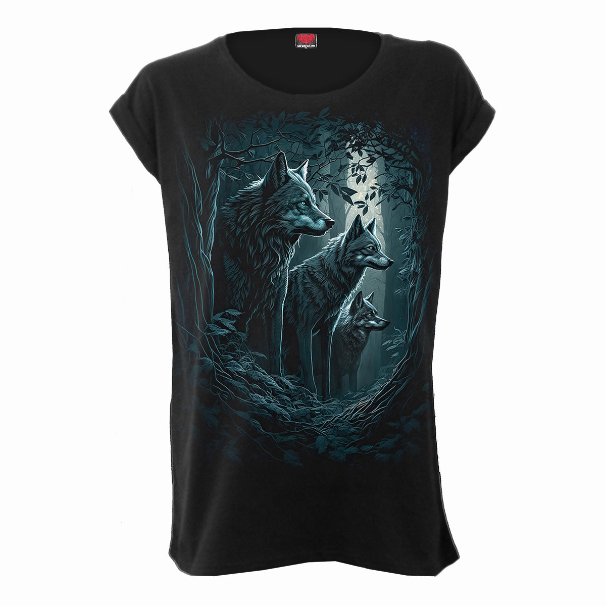 Forest Guardians gothic Turnup Sleeve Loosefit Tee in Black by Spiral Clothing 