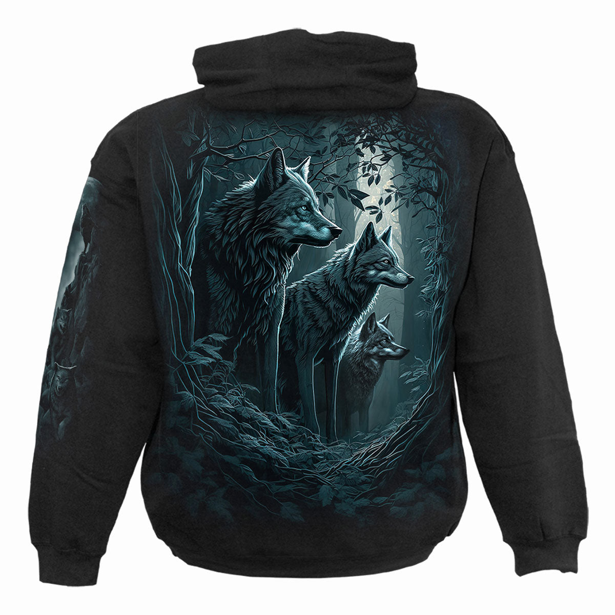 Back view of Forest Guardians gothic  Hoody in Black by Spiral Clothing