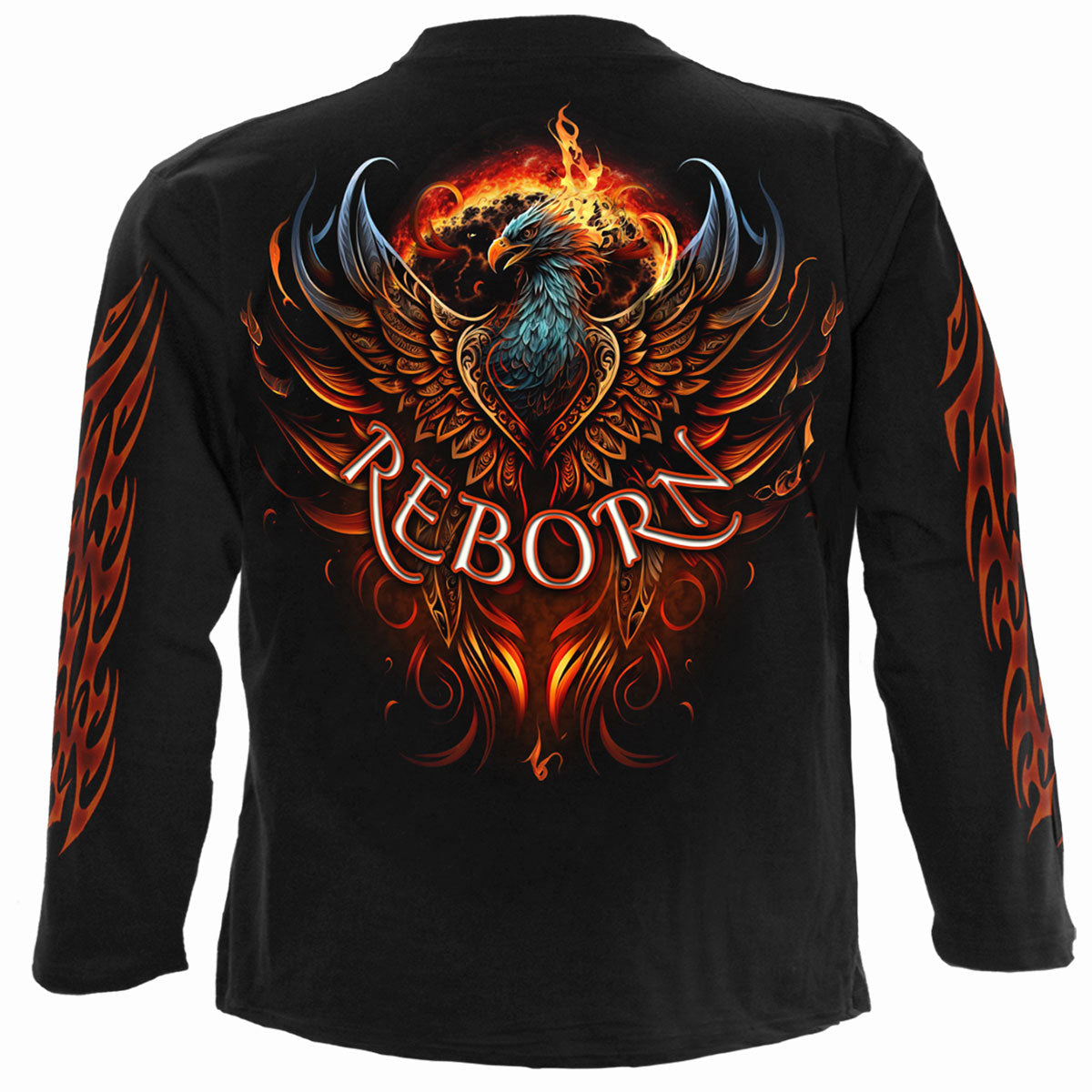 Back view of Ashes Reborn gothic Longsleeve T-Shirt in Black by Spiral Clothing