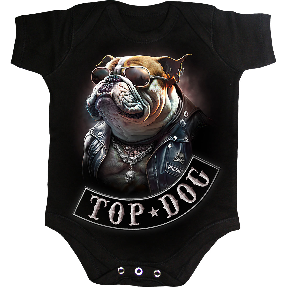 Top Dog gothic Baby Sleepsuit in Black by Spiral Clothing 