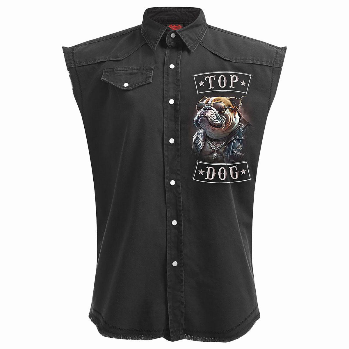Top Dog gothic Sleeveless Stone Washed Worker Shirt in Black by Spiral Clothing - Front view