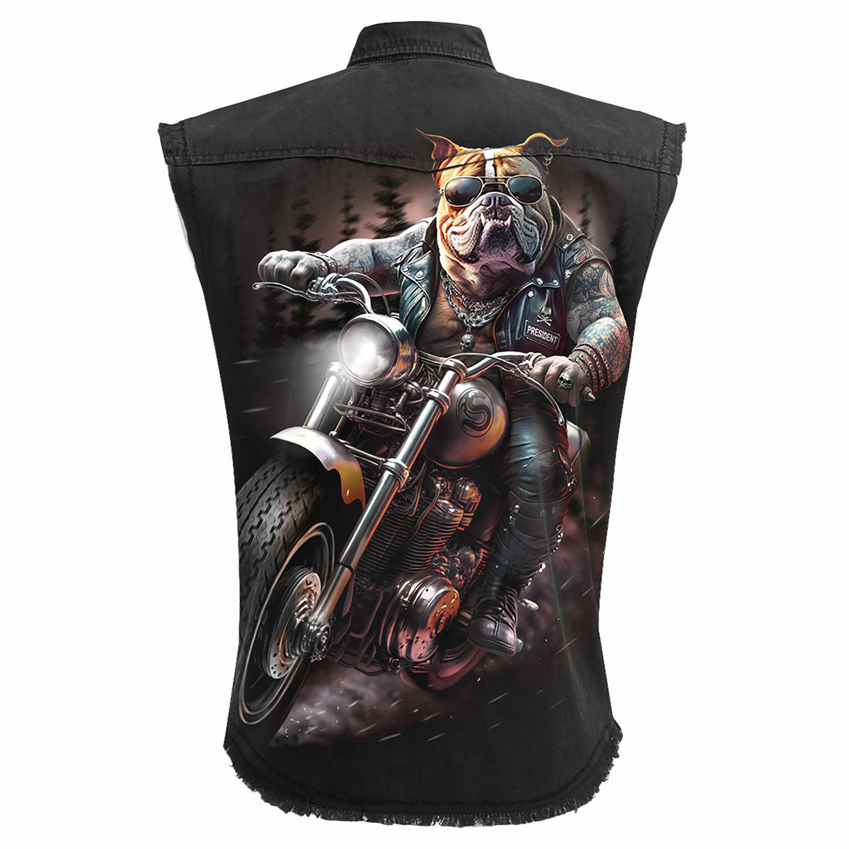 Back view of Top Dog gothic Sleeveless Stone Washed Worker Shirt in Black by Spiral Clothing
