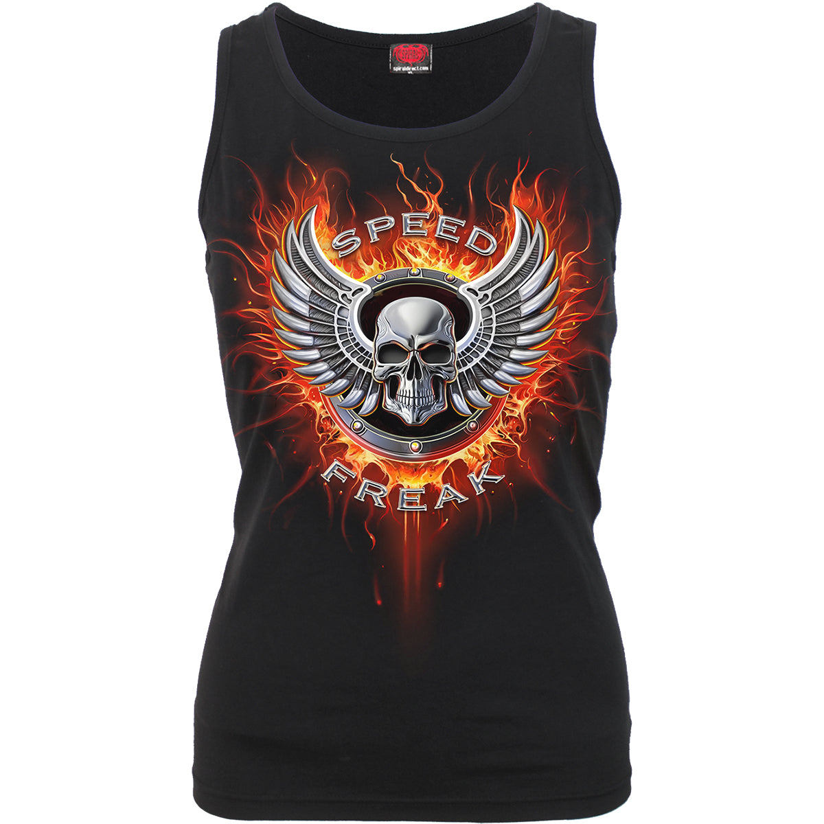 Speed Freak gothic Razor Back Top in Black by Spiral Clothing - Front view