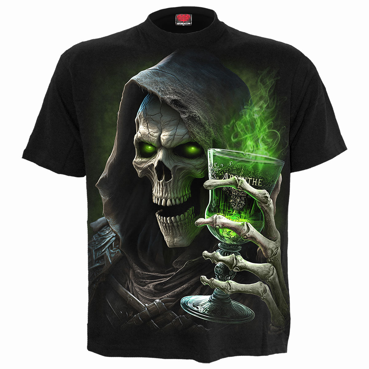 The Green Fairy gothic T-Shirt in Green/Black by Spiral Clothing - Front view
