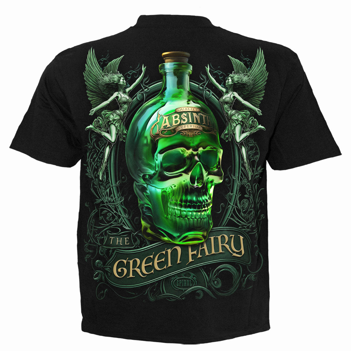 Back view of The Green Fairy gothic T-Shirt in Green/Black by Spiral Clothing