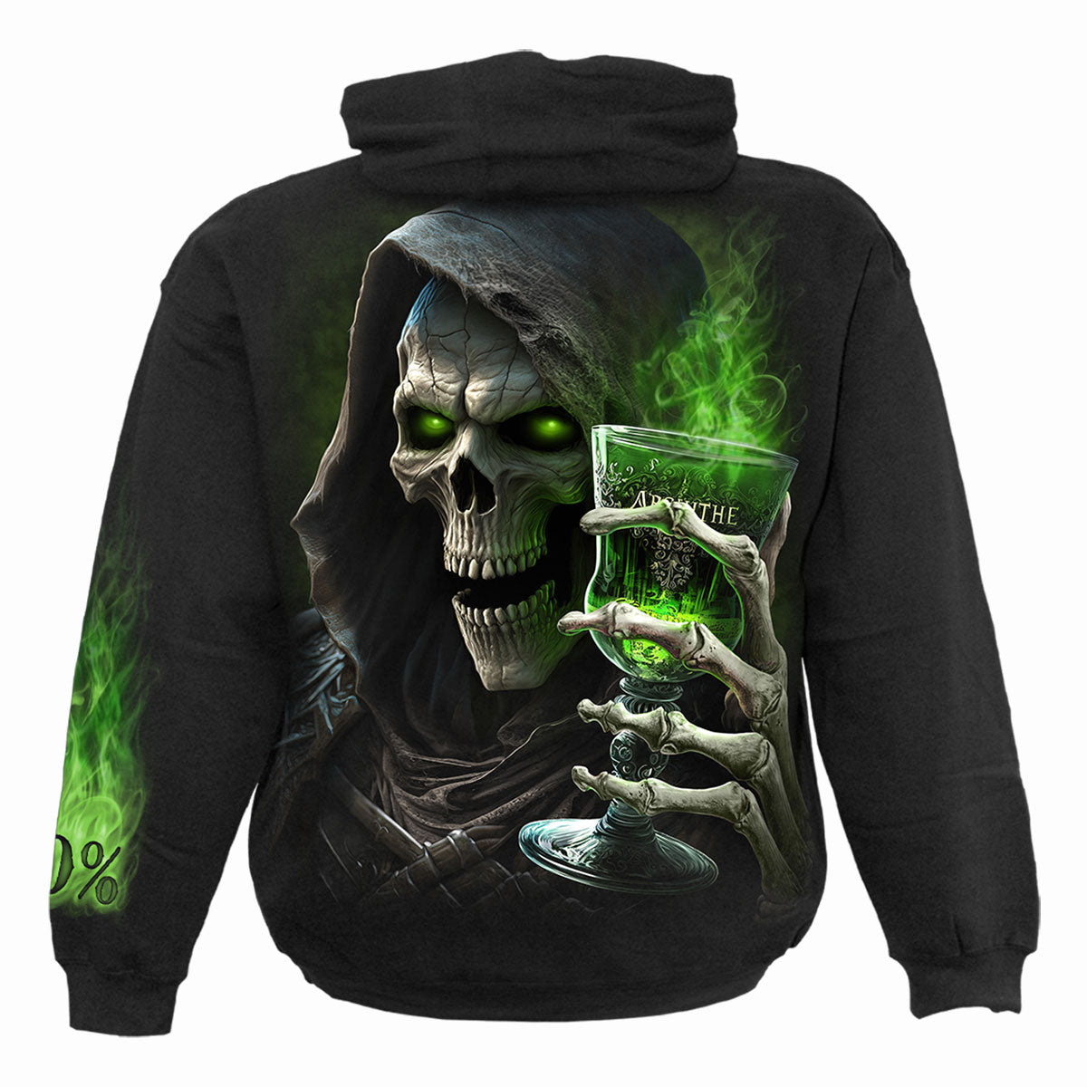 Back view of The Green Fairy gothic Hoody in Green/Black by Spiral Clothing