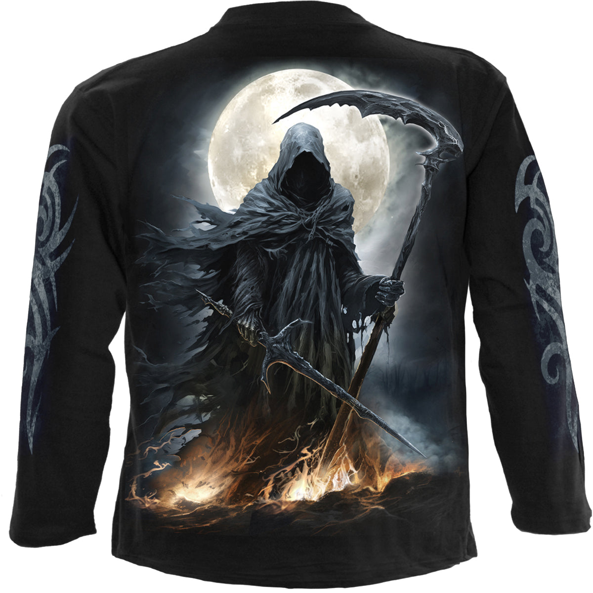 Back view of Shadow Rider gothic Longsleeve T-Shirt in Black by Spiral Clothing