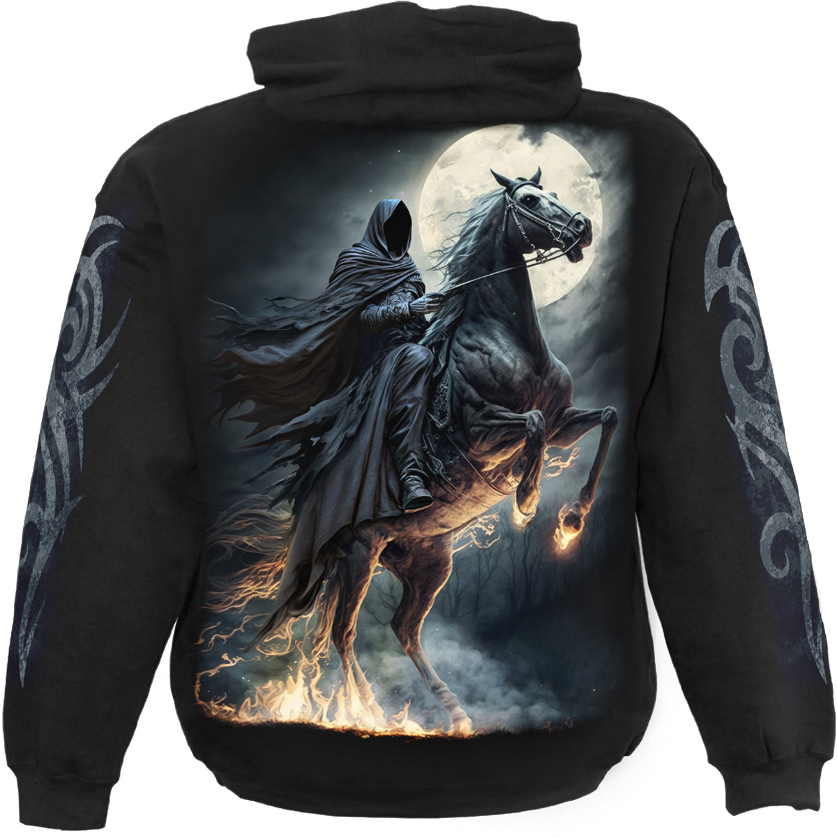 Back view of Shadow Rider gothic  Hoody in Black by Spiral Clothing