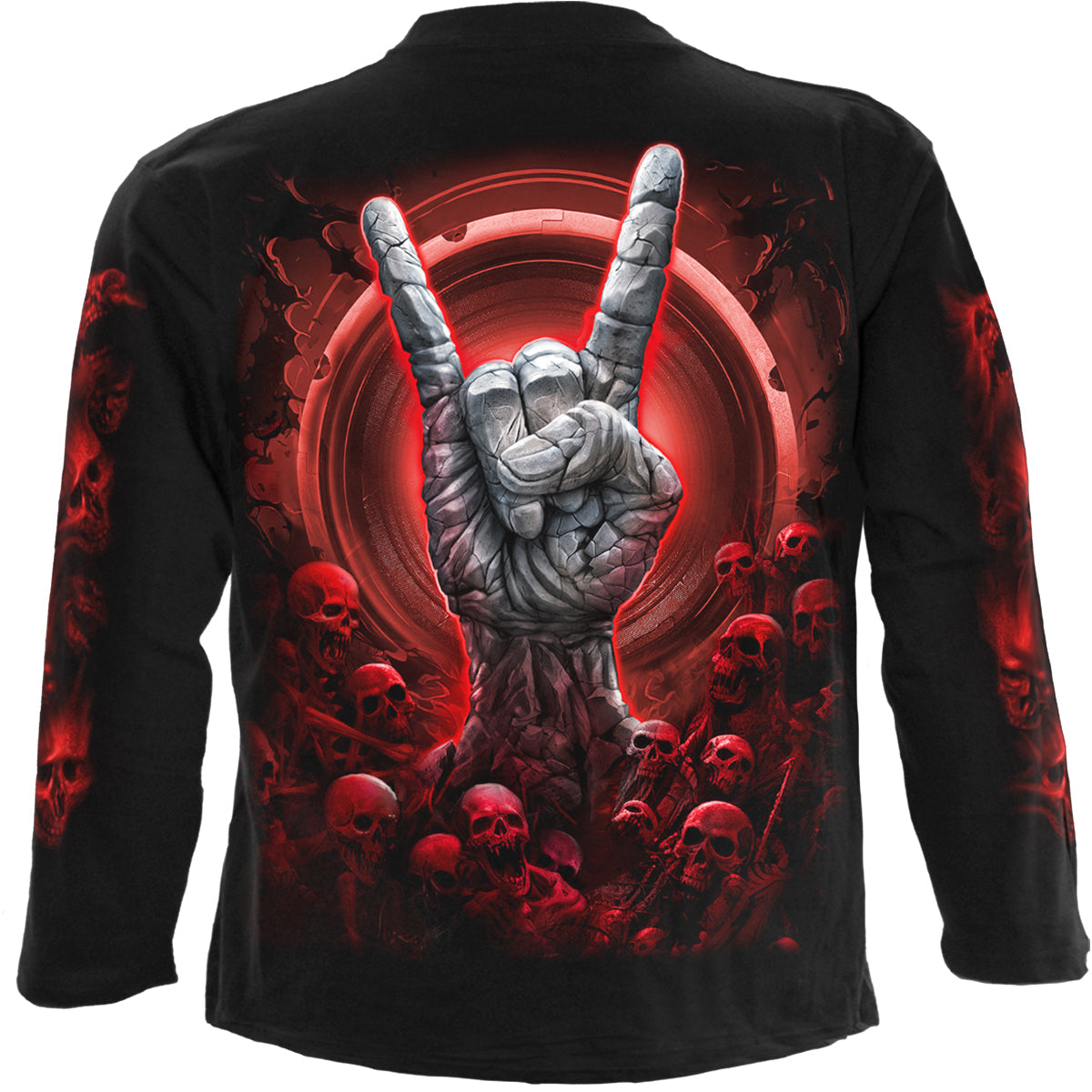 Back view of Tomb Of Rock gothic Longsleeve T-Shirt in Black by Spiral Clothing