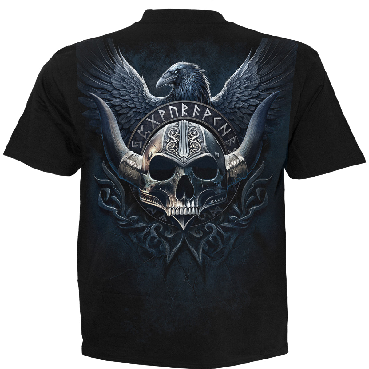 Back view of Odin's Warrior gothic  T-Shirt in Black by Spiral Clothing