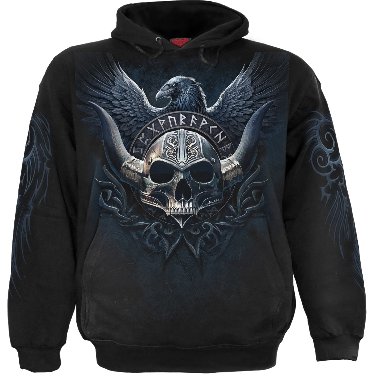 Odin's Warrior gothic Hoody in Black by Spiral Clothing - Front view