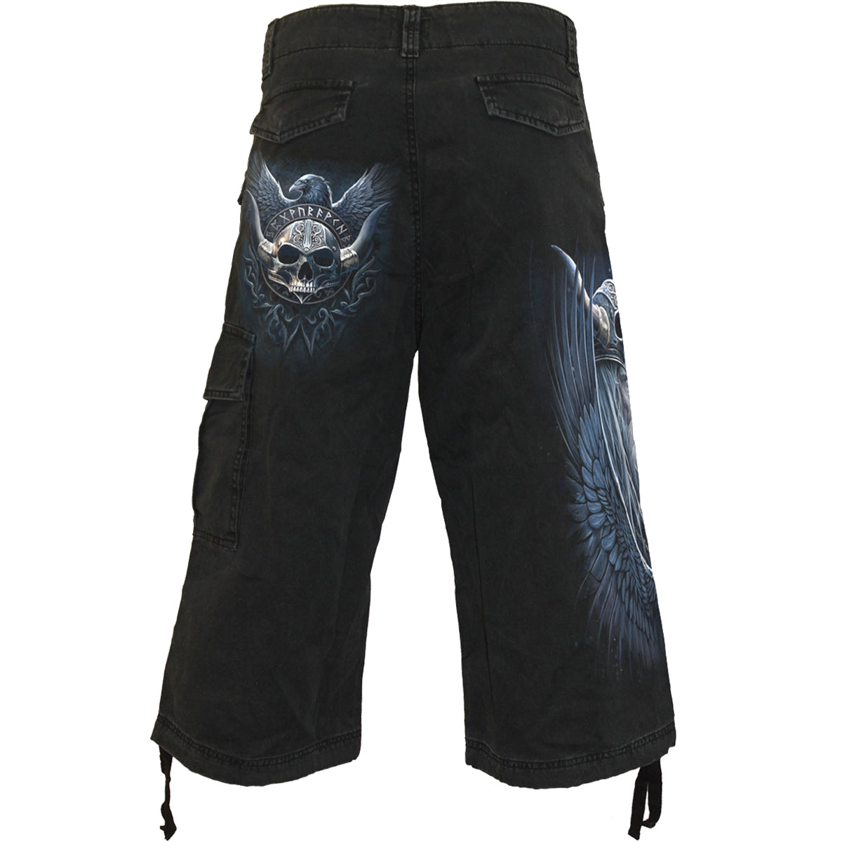 Odin's Warrior gothic Vintage Cargo Shorts 3/4 Long in Black by Spiral Clothing 