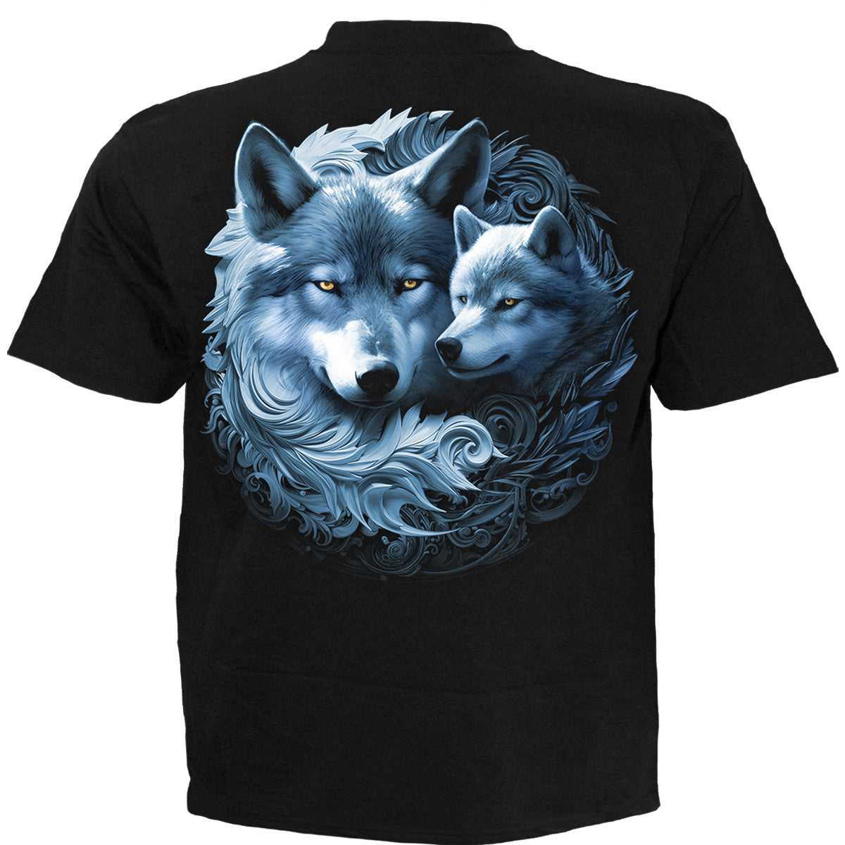 Back view of Wolf Guardian gothic T-Shirt in Black by Spiral Clothing