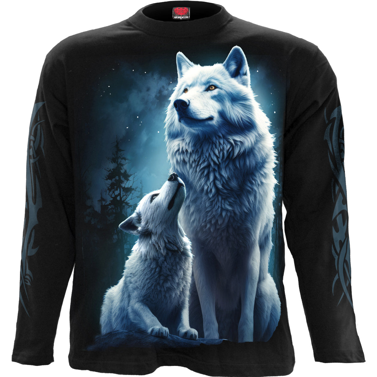 Wolf Guardian gothic Longsleeve T-Shirt in Black by Spiral Clothing 