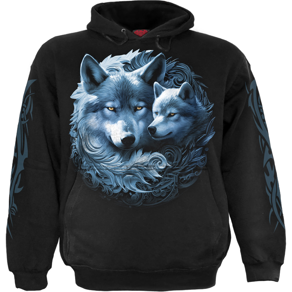 Wolf Guardian gothic Hoody in Black by Spiral Clothing - Front view