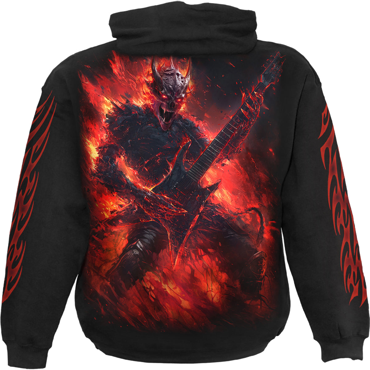 Back view of Riff Burner gothic Hoody in Black by Spiral Clothing