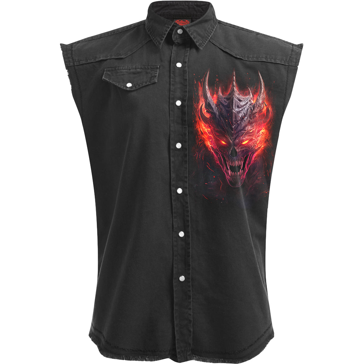 Riff Burner gothic Men's Sleeveless Stone Washed Worker Shirt in Black by Spiral Clothing - Front view