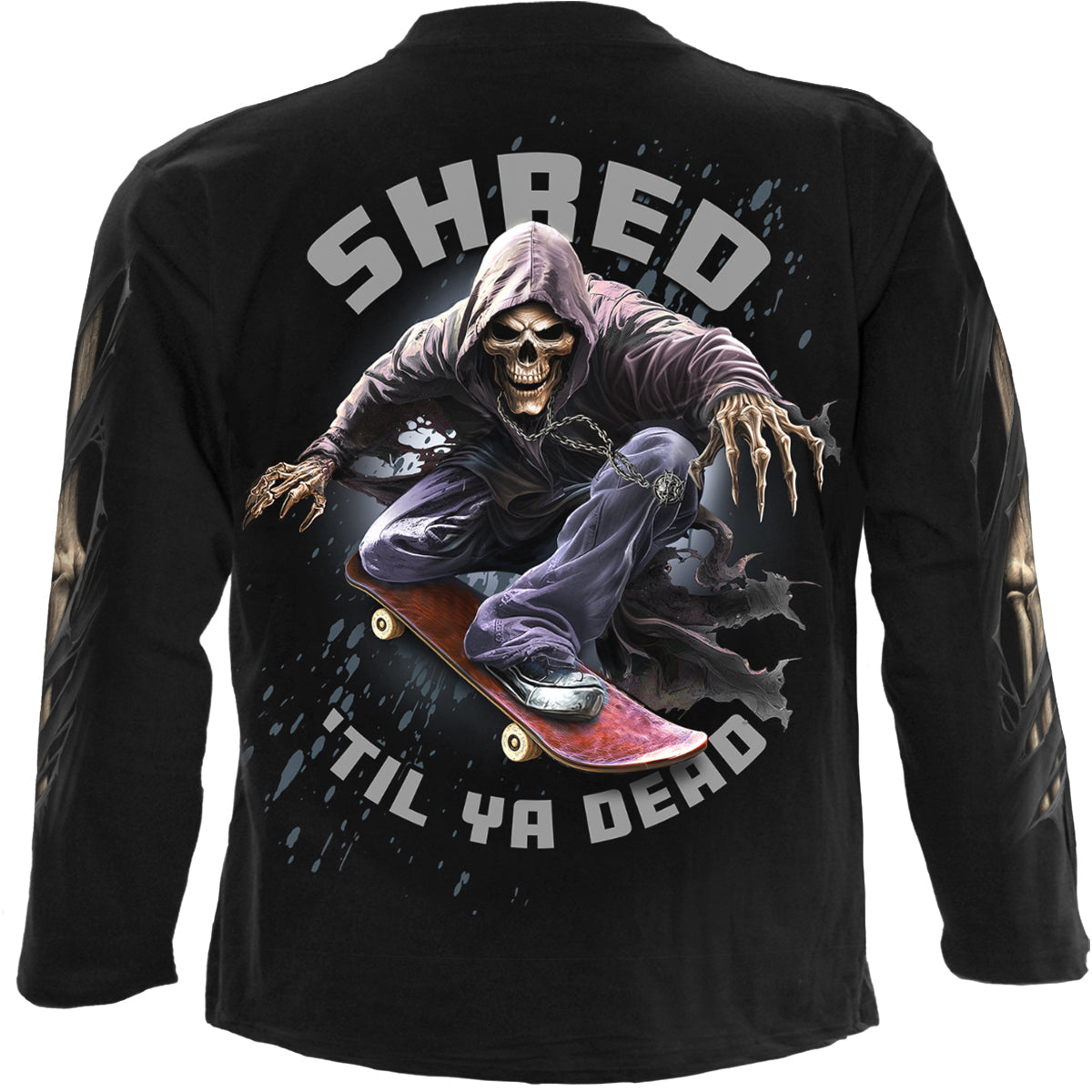 Back view of Soul Boarder gothic Longsleeve T-Shirt in Black by Spiral Clothing