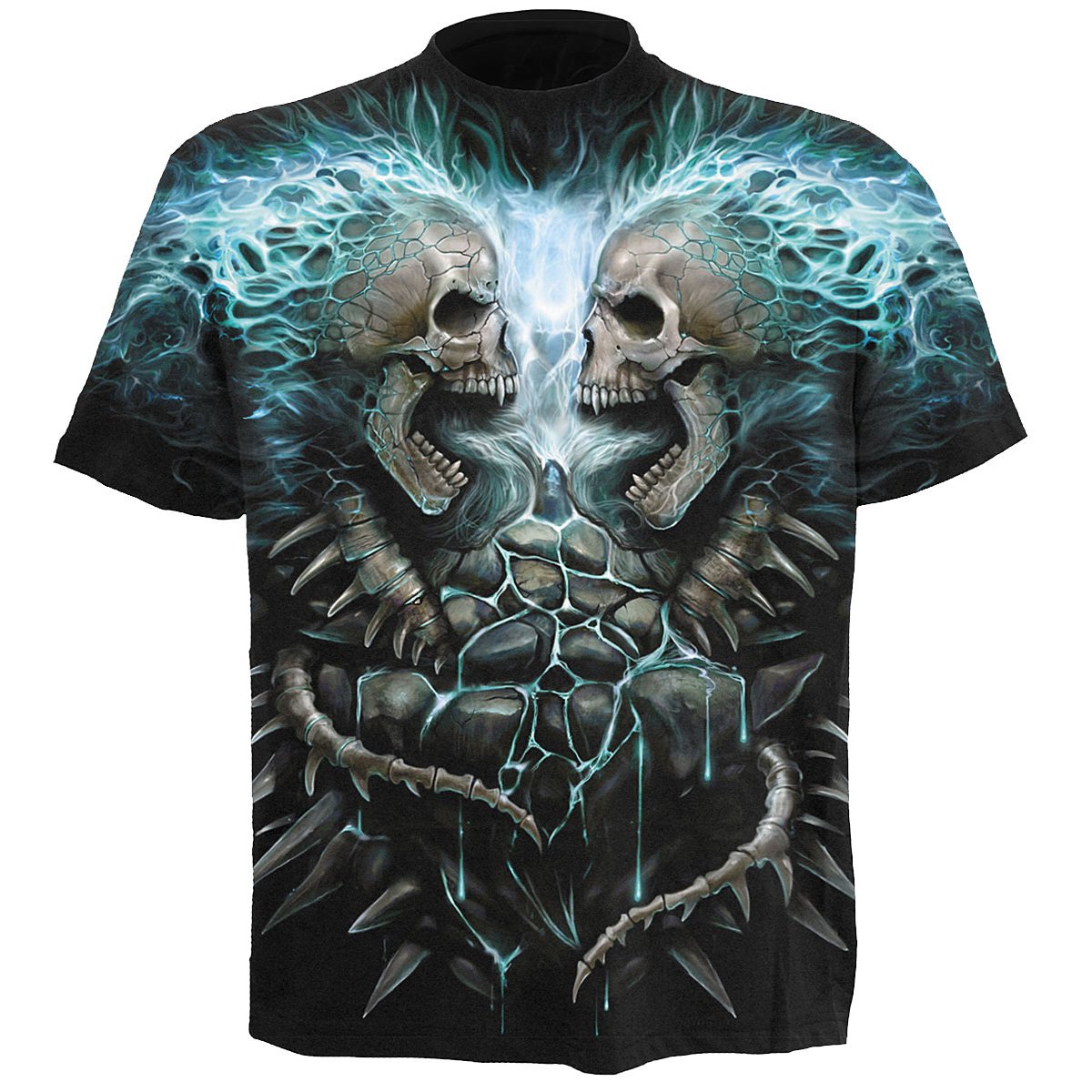 Flaming Spine gothic Allover T-Shirt in Black by Spiral Clothing 
