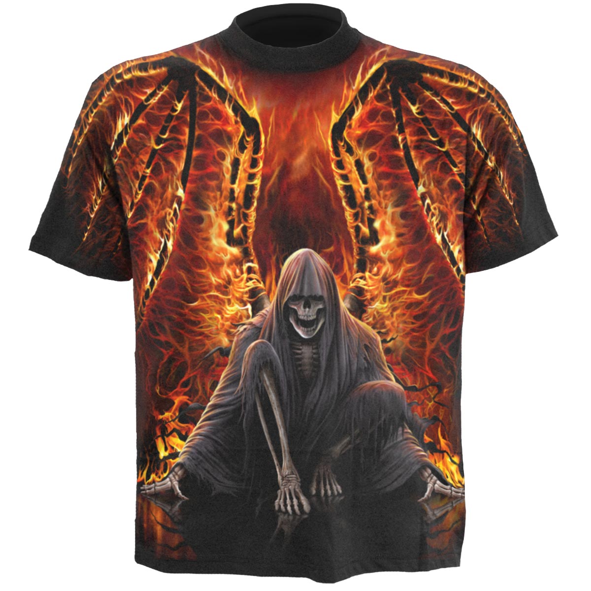 Flaming Death gothic Men's Allover T-Shirt in Black by Spiral Clothing 