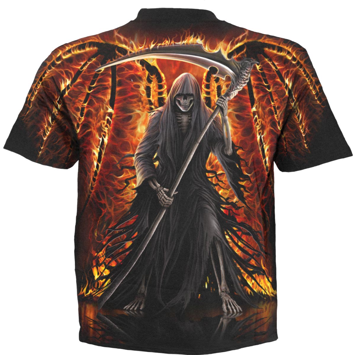 Flaming Death gothic  Allover T-Shirt in Black by Spiral Clothing 
