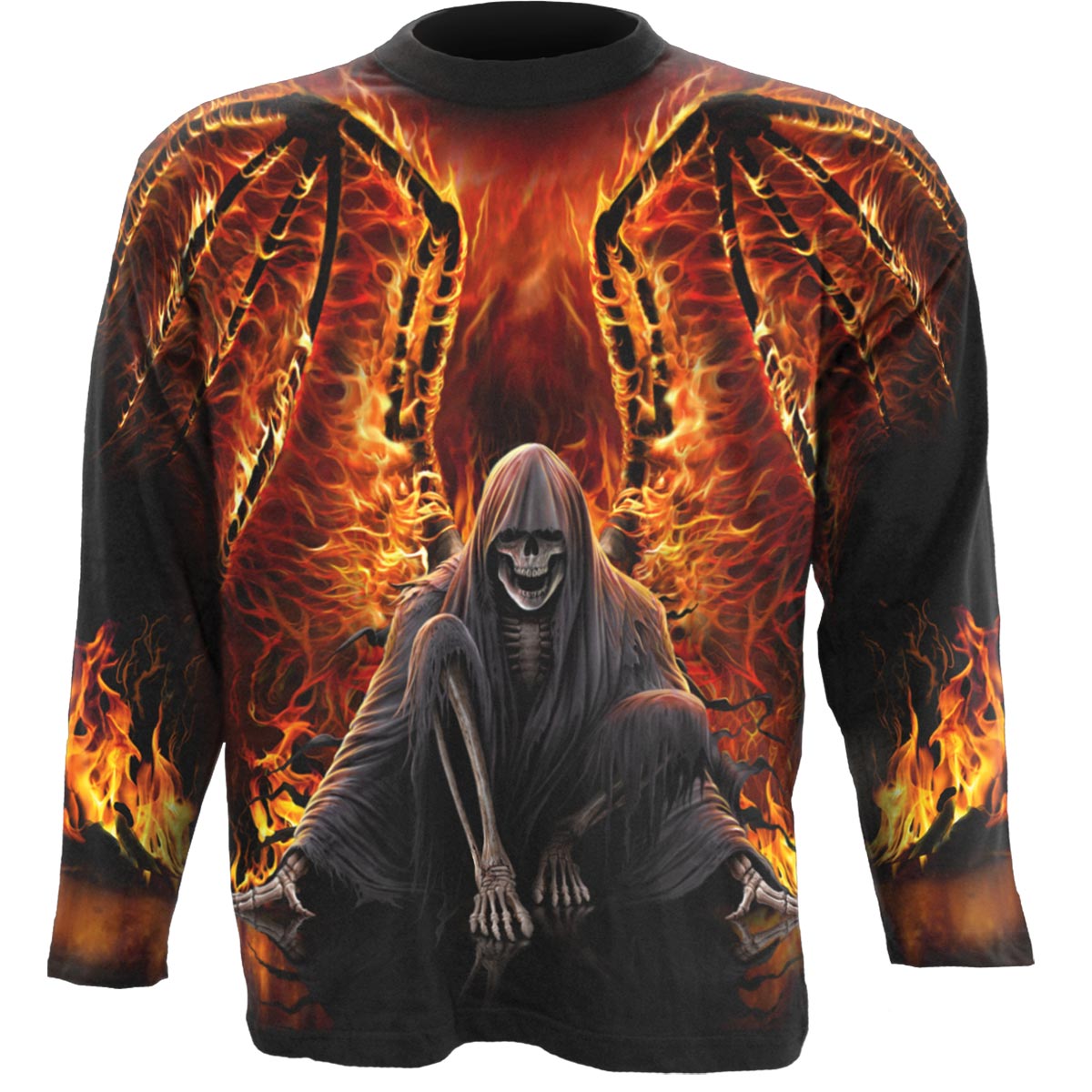 Flaming Death gothic Allover Longsleeve T-Shirt in Black by Spiral Clothing 