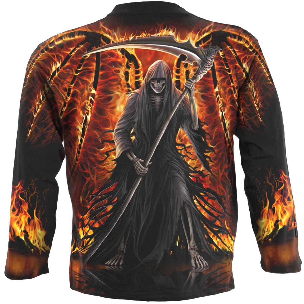 Flaming Death gothic Allover Longsleeve T-Shirt in Black by Spiral Clothing 