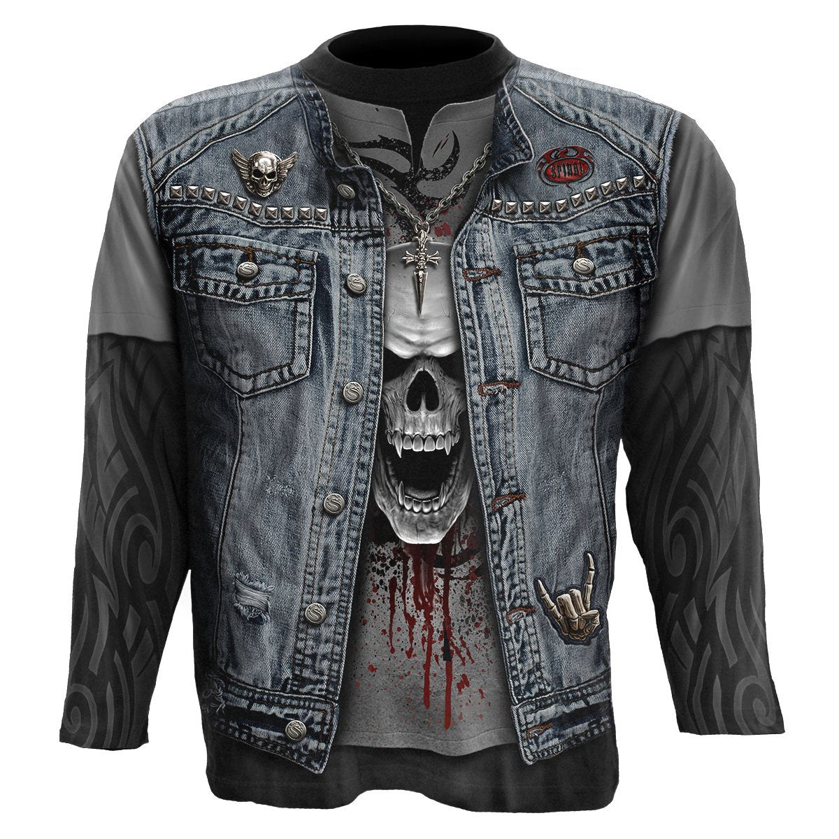 Thrash Metal gothic Men's Allover Longsleeve T-Shirt in Black by Spiral Clothing 