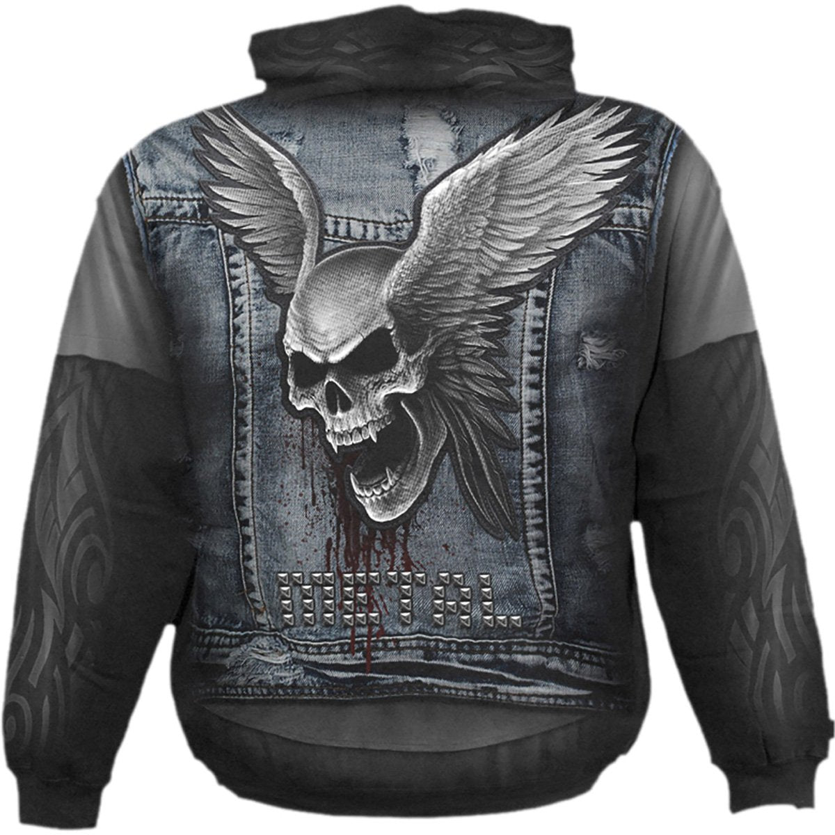 Thrash Metal gothic  Allover Hoody in Black by Spiral Clothing 