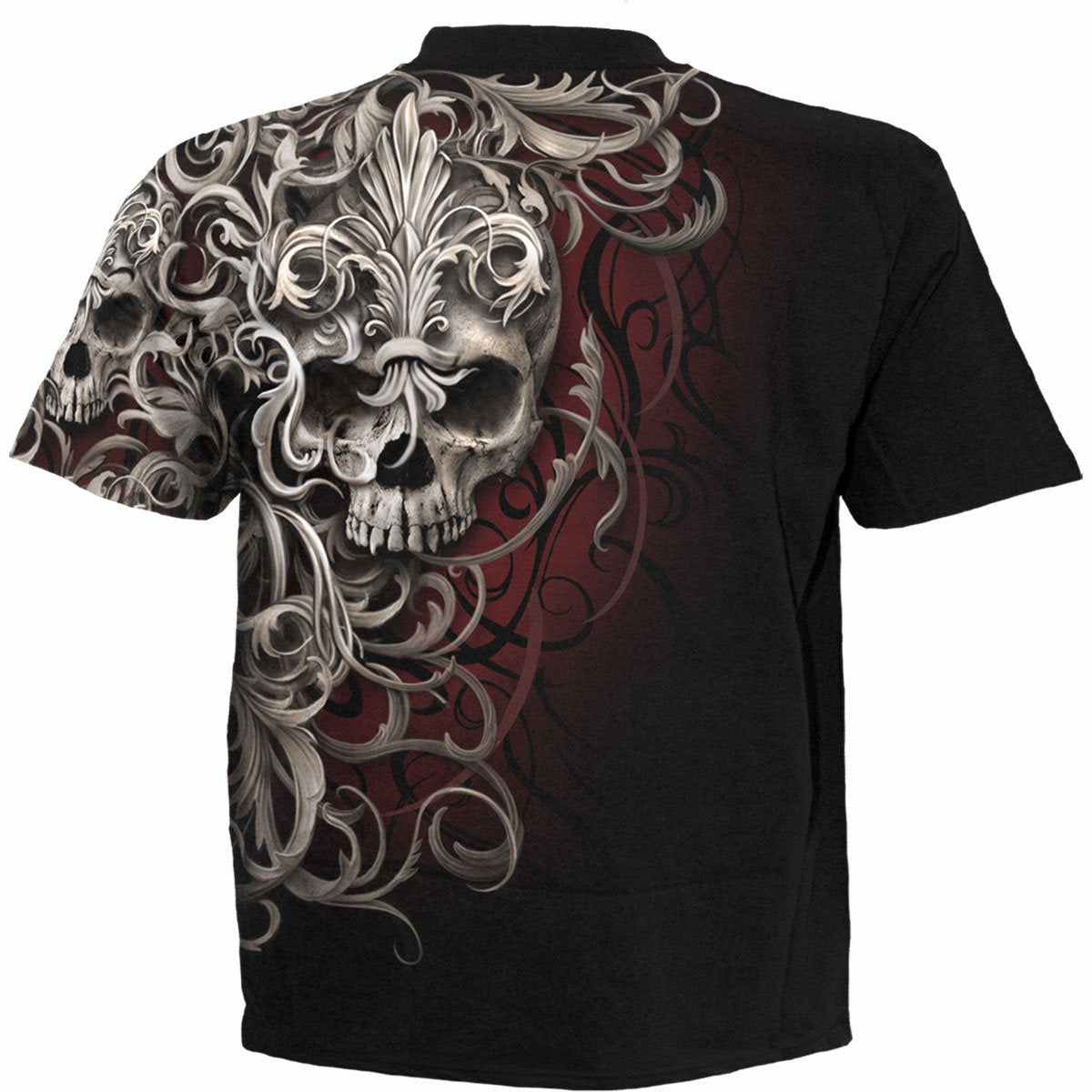Skull Shoulder Wrap gothic Allover T-Shirt in Black by Spiral Clothing 