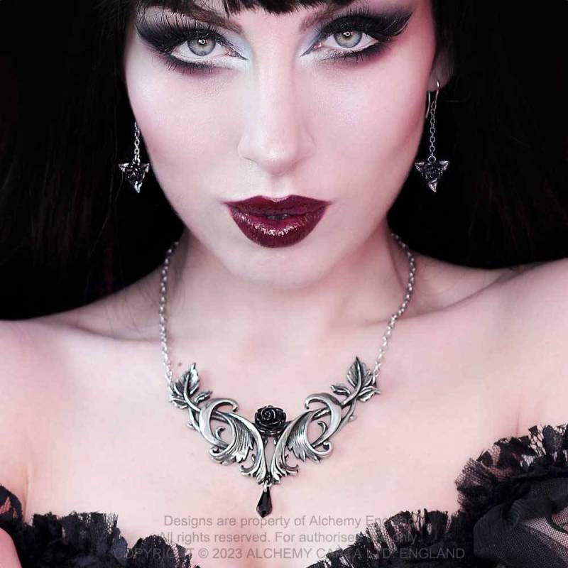 Alchemy Gothic Black Rose Droppers Pair of Earrings